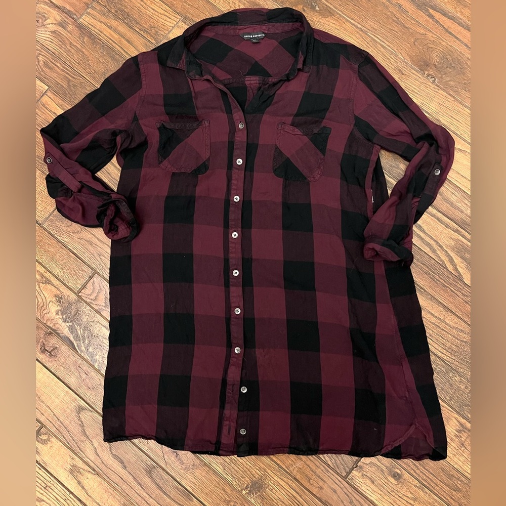 Rock & Republic High-Low Plaid Button Up Shirtdress Size xl